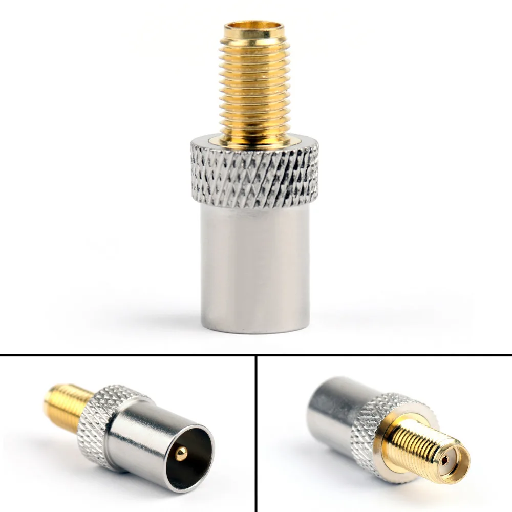 

Areyourshop SMA Female Plug Jack To TV IEC Male Plug 50 Ohm Connector RF Coaxial Adapter Copper 1/4P