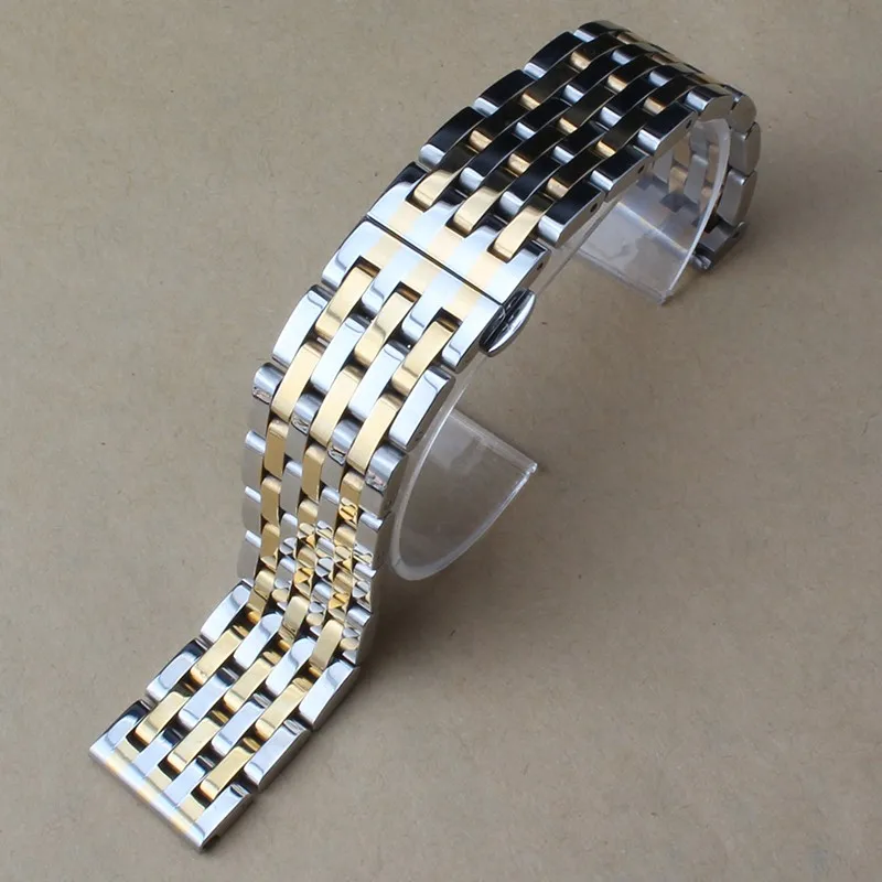 Ремешки для наручных часов ремешок мужские часы-браслет Ремешки 20 мм 22 мм полированная нержавеющая сталь Золото Розовое золото черный серебро Мода бабочка застежка
