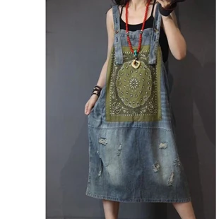 Спагетти платье из джинсовой ткани с ремешками модные для женщин Свободные Большие размеры больше размера d милые винтажные Лето Весна 80455 - Цвет: Зеленый