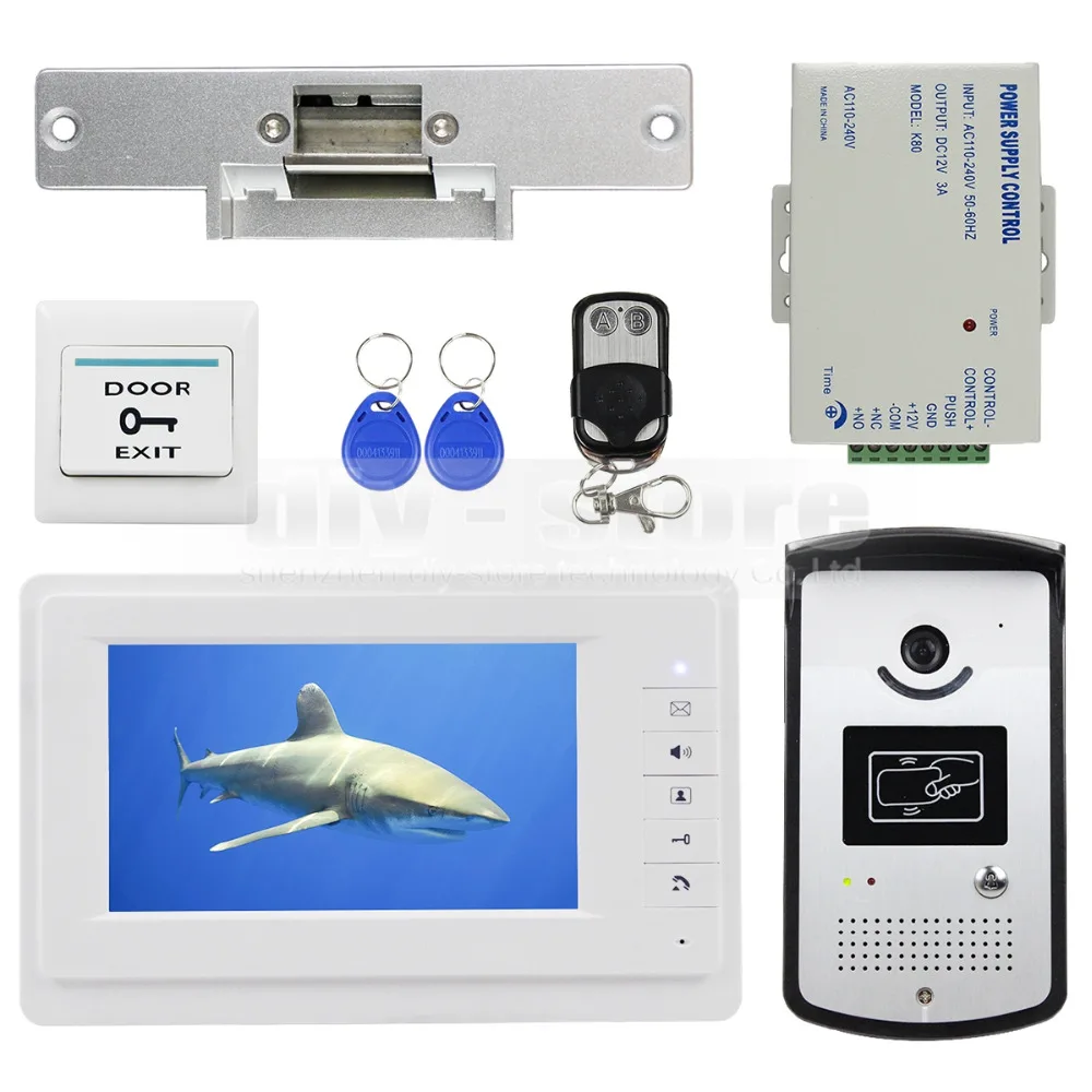 DIYSECUR 7 inch Video Intercom Door Phone System With Strike Lock Keyfobs Remote Exit Button Unlock 1V1 DIYSECUR 7 inch Video Intercom Door Phone System With Strike Lock Keyfobs Remote Exit Button Unlock 1V1