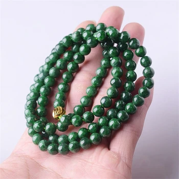 

Ice Species Jade Necklace Oil Green Bead Chain Natural Handmade Carved Jewelry Jade Necklace Free Shipping