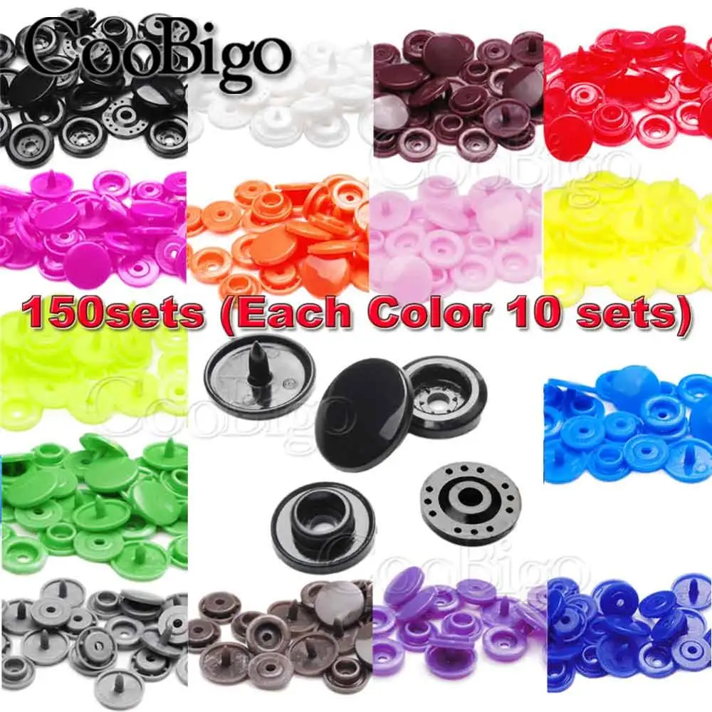 150 наборов T5(12 мм) разноцветные Круглые Пластиковые кнопки для стеганного одеяла, простыни, кнопки для одежды, аксессуары для детской одежды, зажимы - Цвет: Mixed Colors 150sets