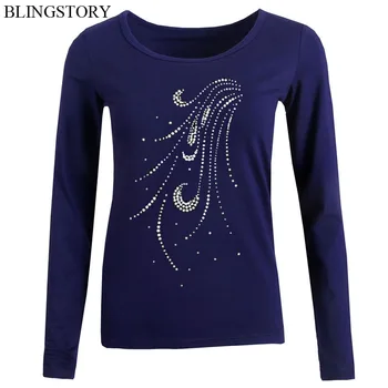 

BLINGSTORY Autumn Female Graphic Tees Women Plus Size Long-sleeve T Shirt Diamond S-6XL