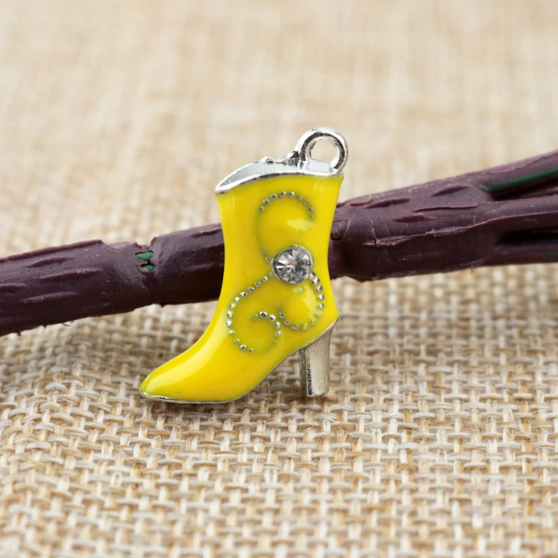 50pcs Yellow High heeled Boots Shape Charms Pendants For DIY Jewelry
