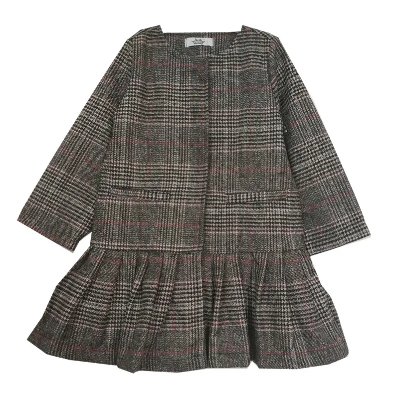 

4 to 16 years kids & teenager girls long sleeve plaid pleated elegant formal dresses children fashion fall winter dress clothing