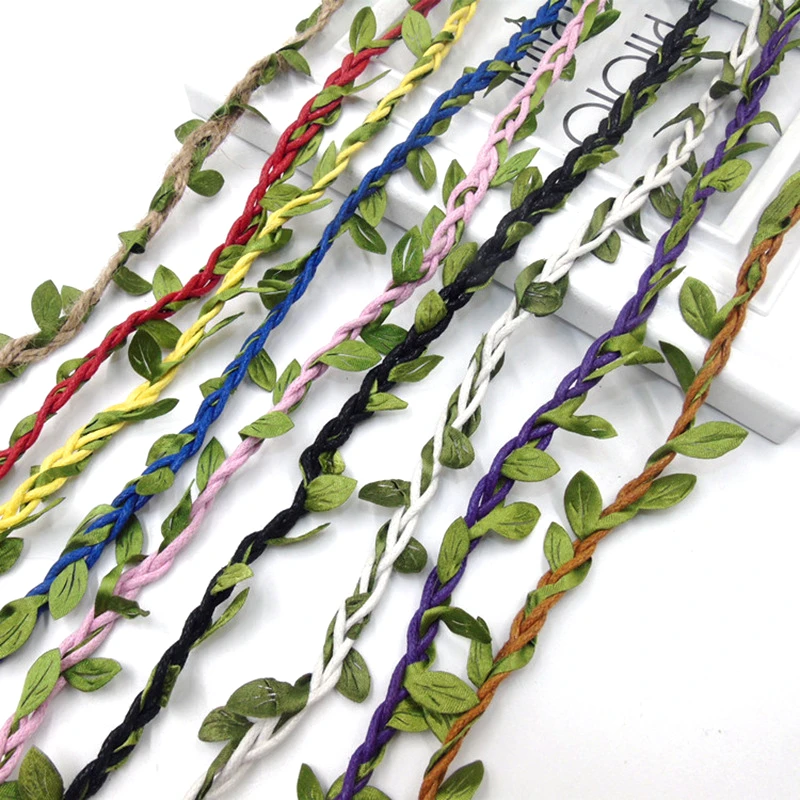 

4M/lot Rustic Wax Jute Hemp With Leaves Artificial Vine Leaf Garland for DIY Wedding Party Home Decoration Photography Props 5mm