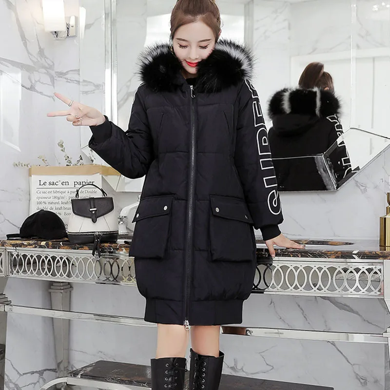 Le Manches Longues Lettre gray Moyen Mode En Coton De Capuche Col D'hiver Vers yellow 2019 Nuw311 À Bas Black Nouveau Fourrure white Manteau Femmes Long PO8kwXNn0
