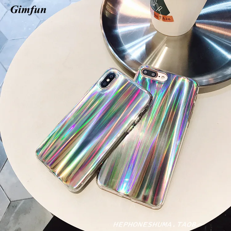 Лазерный чехол Gimfun для Iphone X 8 5 с забавными радужными блестящими чехлами мягкий