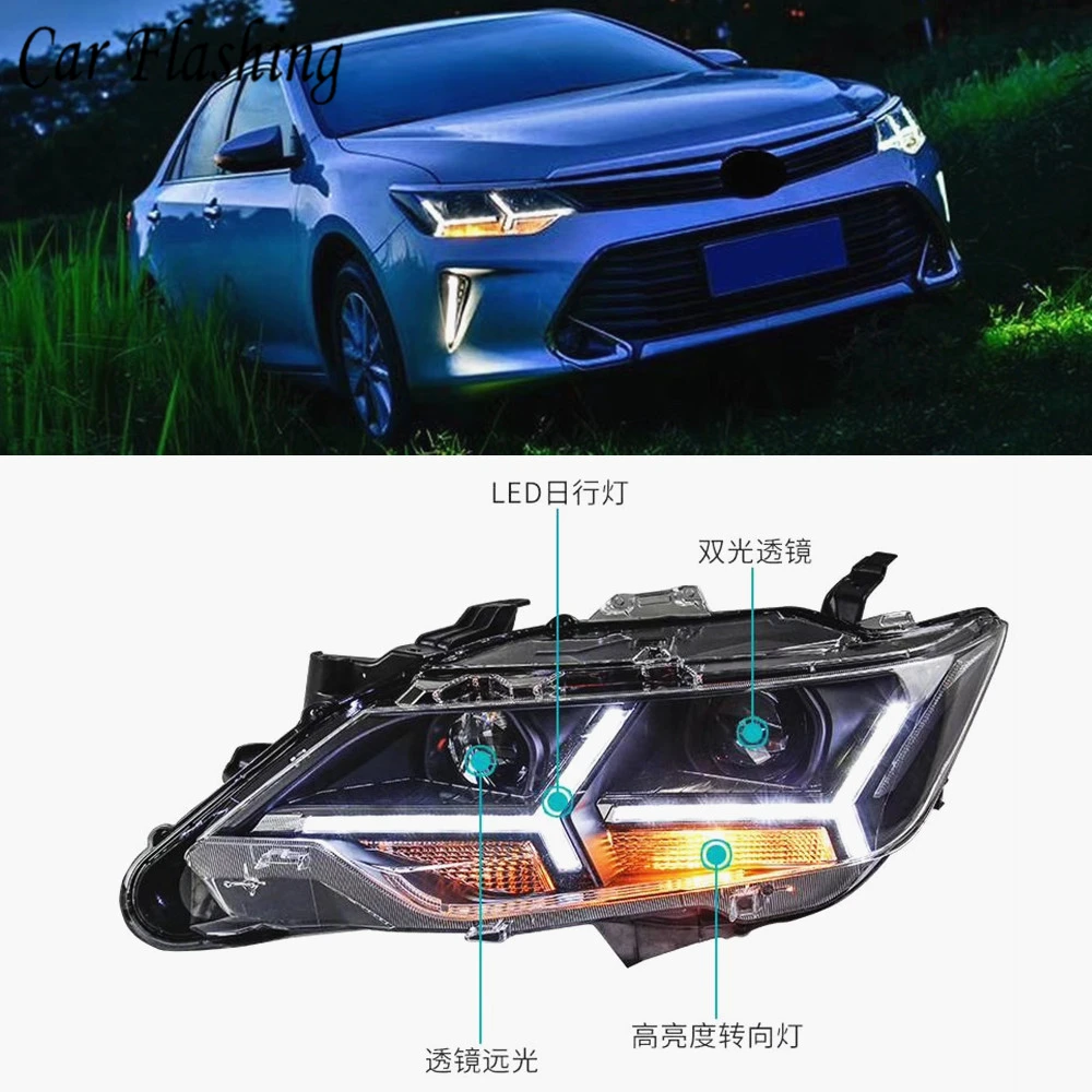 

Car Styling for 2015 2016 2017 Toyota Camry V55 LED Headlight New Camry Headlights drl Lens Double Beam H7 HID Xenon