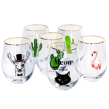

Ins Hot Golden Edge Wine Glass Charms Crystal Flamingo Mr Elk Cactus Cat Nespresso Whiskey Cocktail Petty Cup Juice Glasses