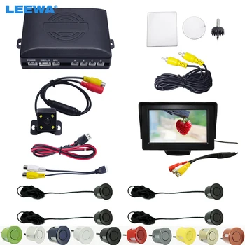 

LEEWA Car 4.3" LCD Monitor + 4-sensor Parking Sensor + 4-LED Night Vision CCD Camera Reversing Rearview Parking System #CA982