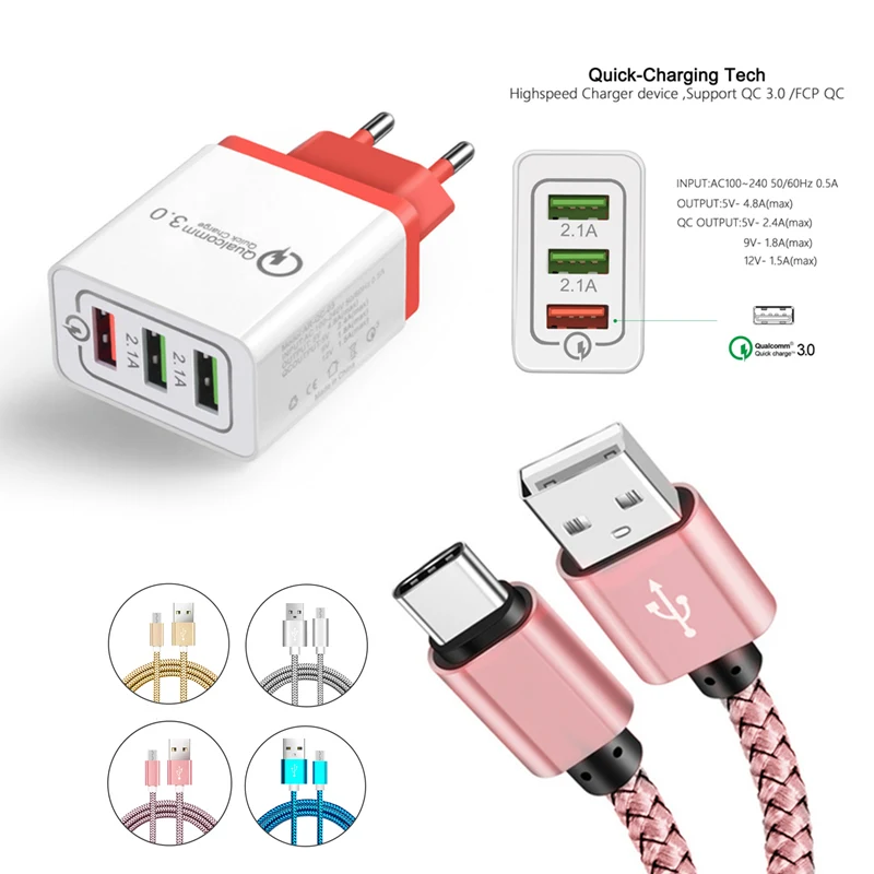 

Original QC3.0 Fast Charger 2.4a USB Type C Charging Cable For Huawei Mate 20 P20 P30 Pro Lite Honor V20 V30 Redmi Note 7 Pro