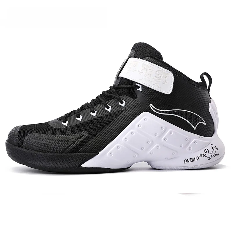 ONEMIX мужские уличные баскетбольные кроссовки Классические мужские ботильоны с резиновой подошвой Спортивная обувь Кроссовки Большие размеры 36-47 - Цвет: black white