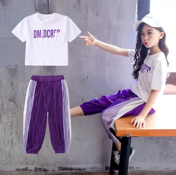 

2019 Korean style girls 2 pcs set t-shirt+ pants fashion summer girls suit 4-9t B270