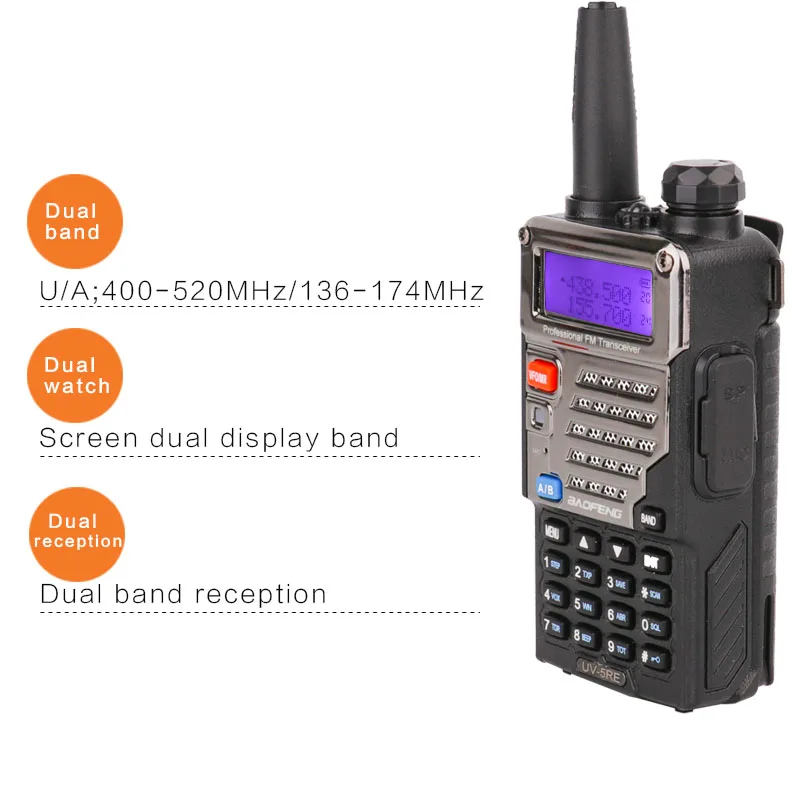 Baofeng UV-5RE рация 10 км с vox сканером SOS звуковой сигнал FM фонарик высокой мощности RX TX охотничья радиостанция cb радио Автомобильная