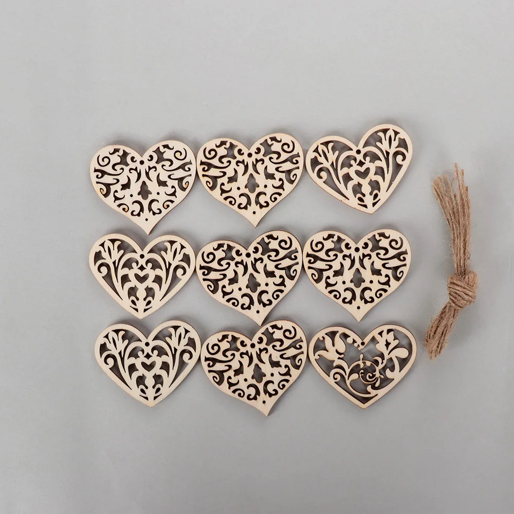 

10Pcs/Pack Lovely Heart Pattern Wooden Scrapbooking Wood Pieces Painting Hanging Ornaments Wood DIY Craft Home Decoration