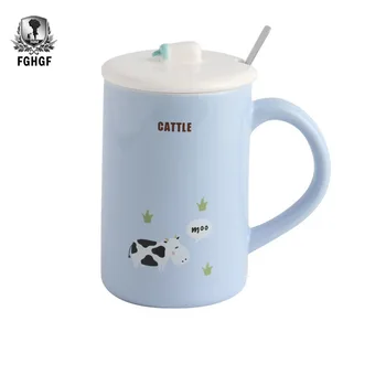 

FGHGF Animal Ceramics Glass Cartoon Lovely Marc Cup Bring Cover Spoon Breakfast Coffee Cup