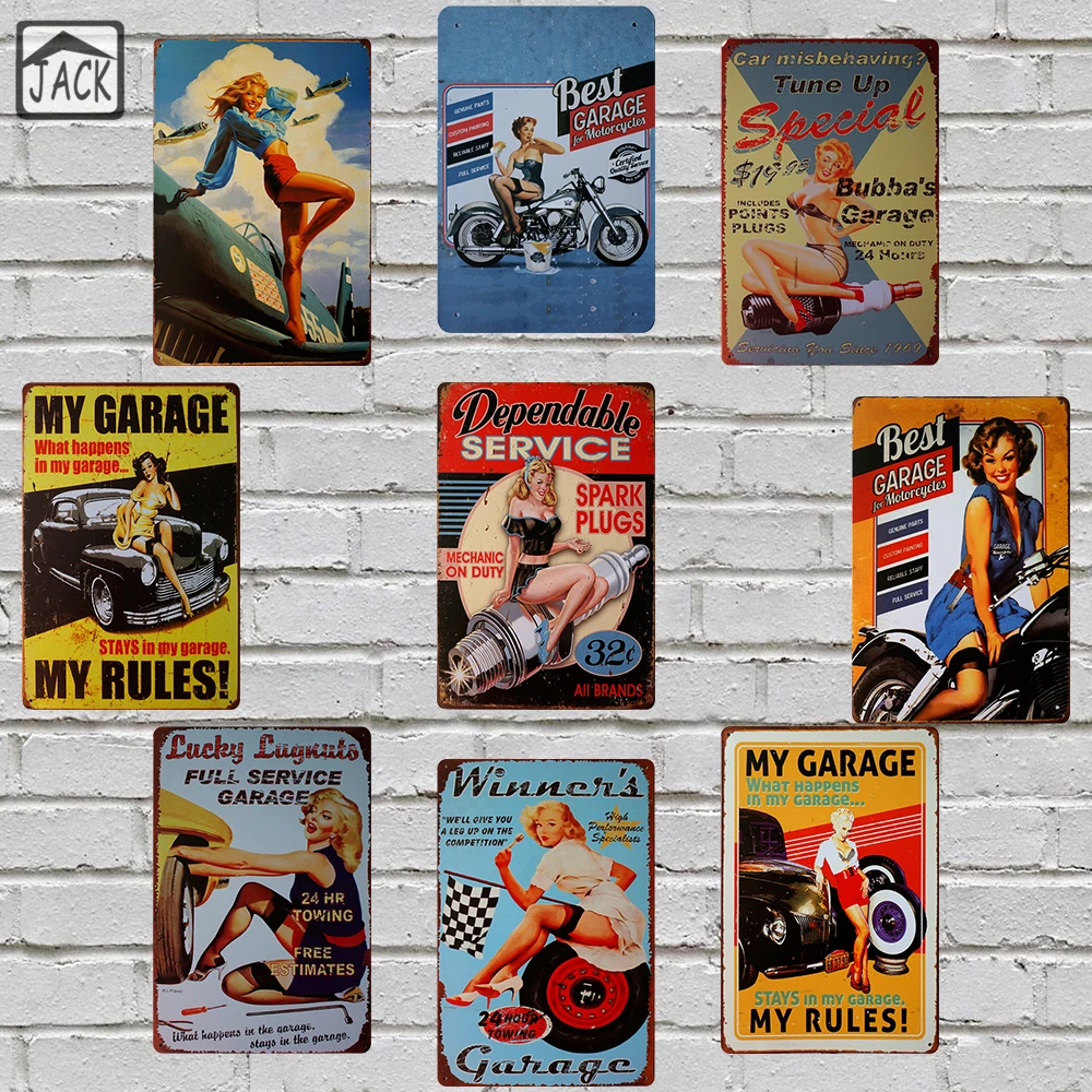 My Garage Service Sexy Lady Advertising Plaque Metal Plate Poster