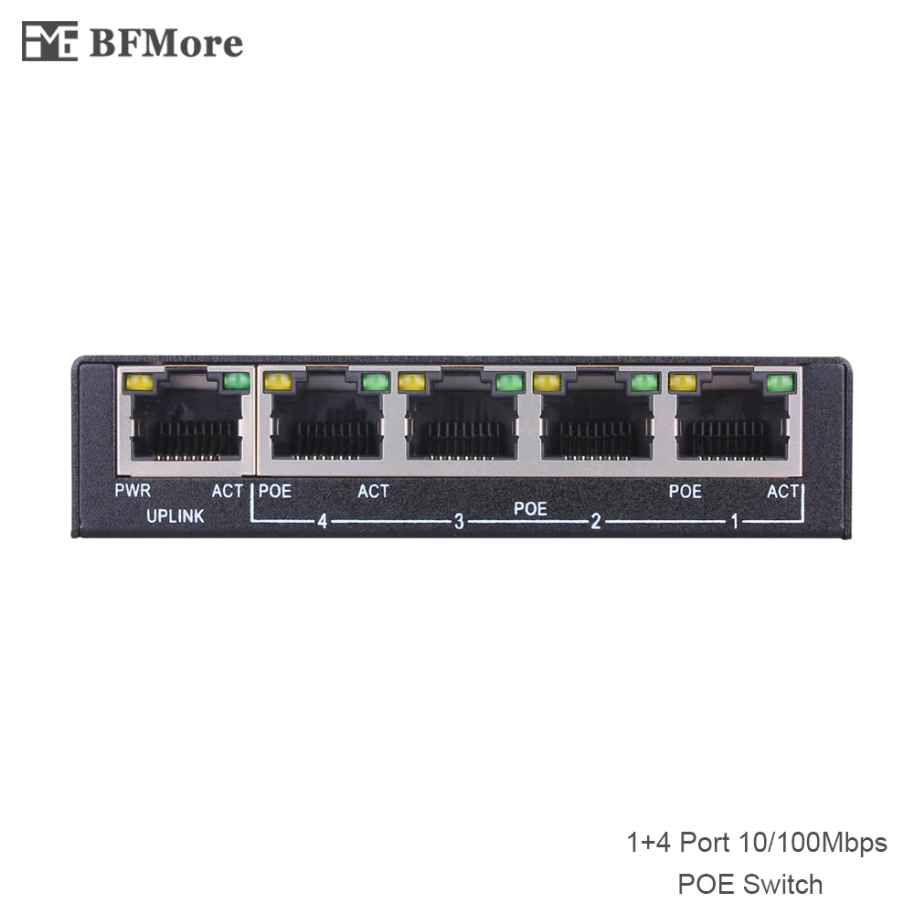 

BFMore 1+4 Port 10/100Mbps Mini PoE Switch Power over Ethernet IEEE802.3af 60W 48V PoE Switch for IP Cameras Wifi AP VoIP