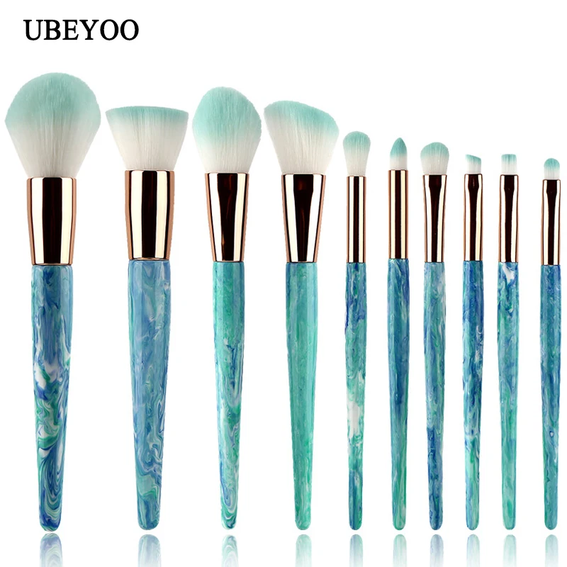 

UBEYOO Hot Sale Professional 10pcs/set ink white jade pattern makeup brush Marble makeup brush Beauty Tools Makeup Brush Set