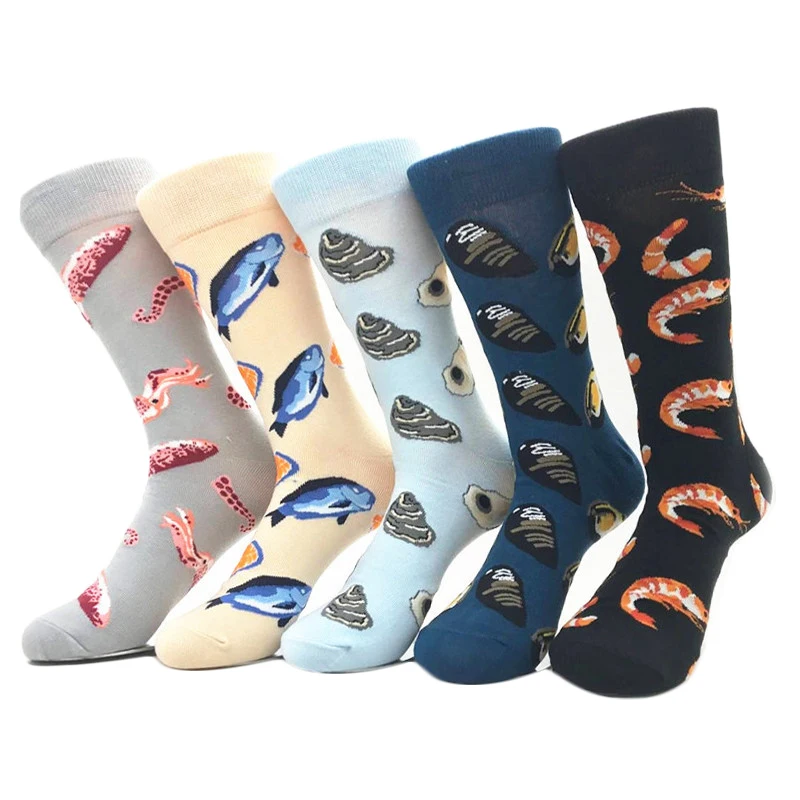 Cotton Unisex Socks Personality Seafood Arctic Shrimp Pure Cotton Socks For Men Women Harajuku Colorful Stock