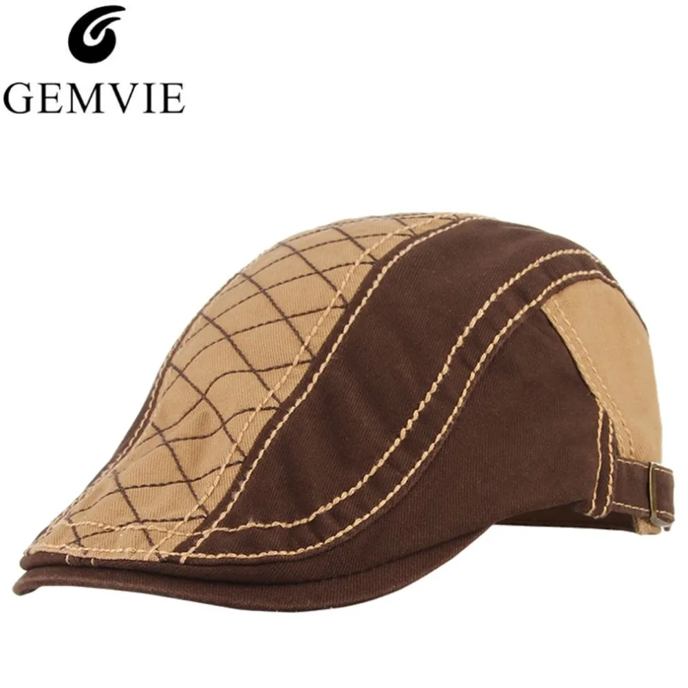 2018 New Cotton Ivy Flat Cap Men Women Vintage Plaid Cabbie Beret Hat