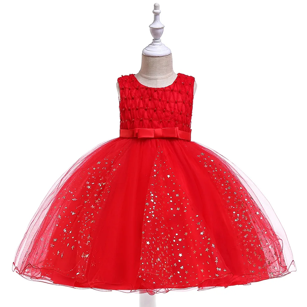 

2019 New Summer Girl Star-fold Bowknot Soft-net Princess Dress Child's Kids Party for Girl Clothes Sleeveless Princess Costume