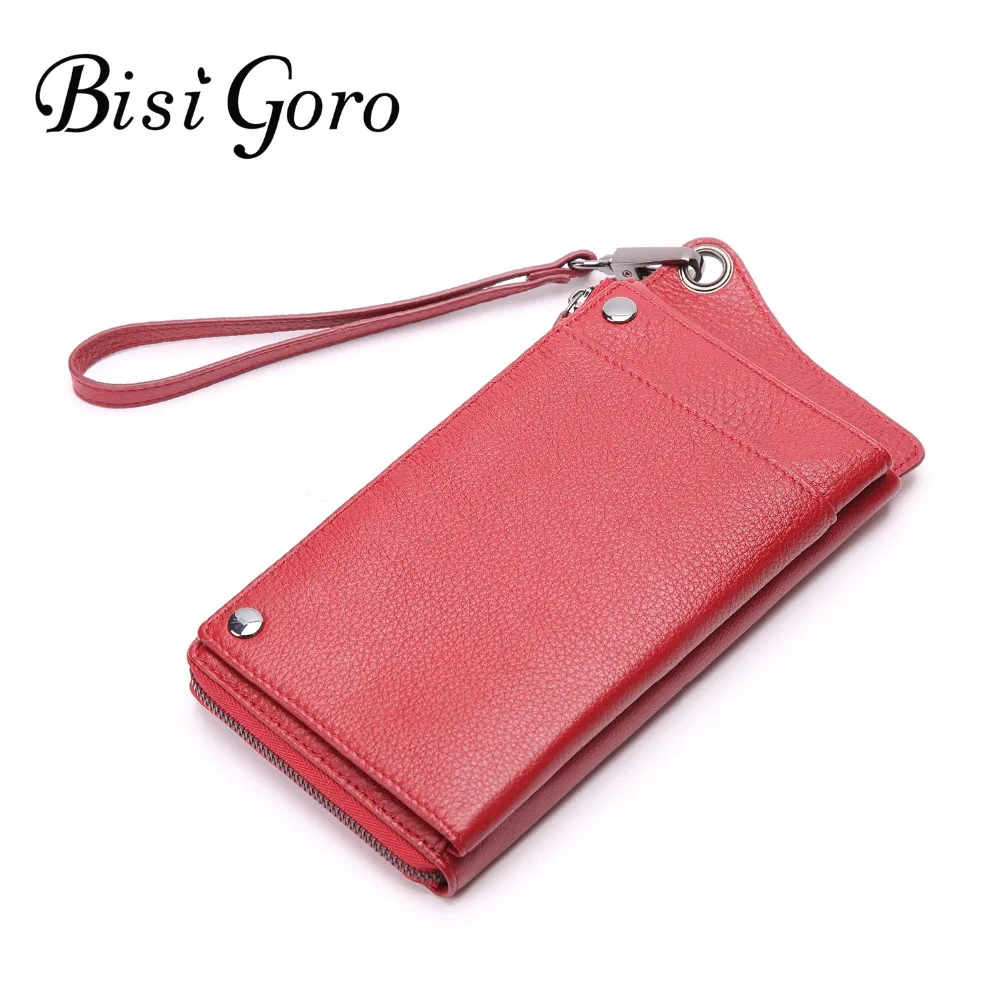 

Bisi Goro 2017 Fashion Women Wallet Cow Leather Multifunctional Long Wallet Vintage Ladies Clutch Thin Coin Purse Card Holder