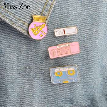 

4pcs/set Enamel pins Pizza gift ball recorder tape 1% power Brooch Button Pin Denim Pin Badge Gift Creative Jewelry