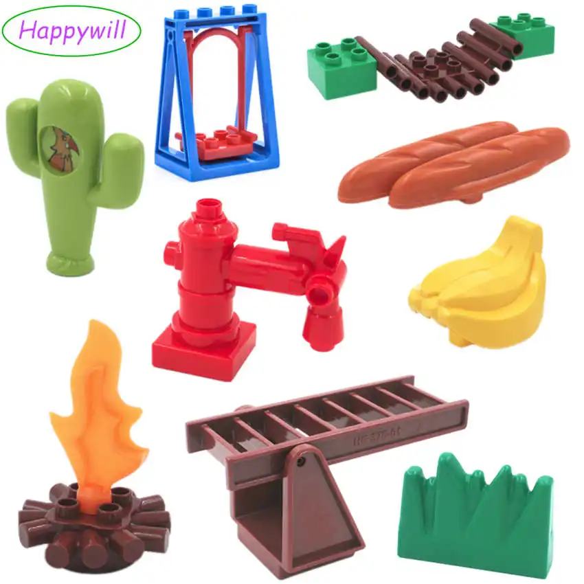 Happywill Life Series DIY Building Block Accessories Baby Educational Toys Table Chair Tree Grass Raft Plate Ladder Compatible baby-blocks