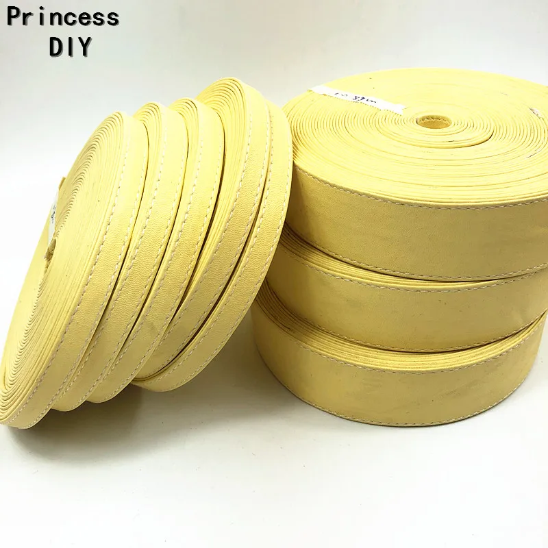 

5M/Lot 1cm 3cm Hand Craft Material Light Spring Yellow Ribbon Trim PU Faux Leather Ribbon Cord DIY Chocker Necklace Accessory