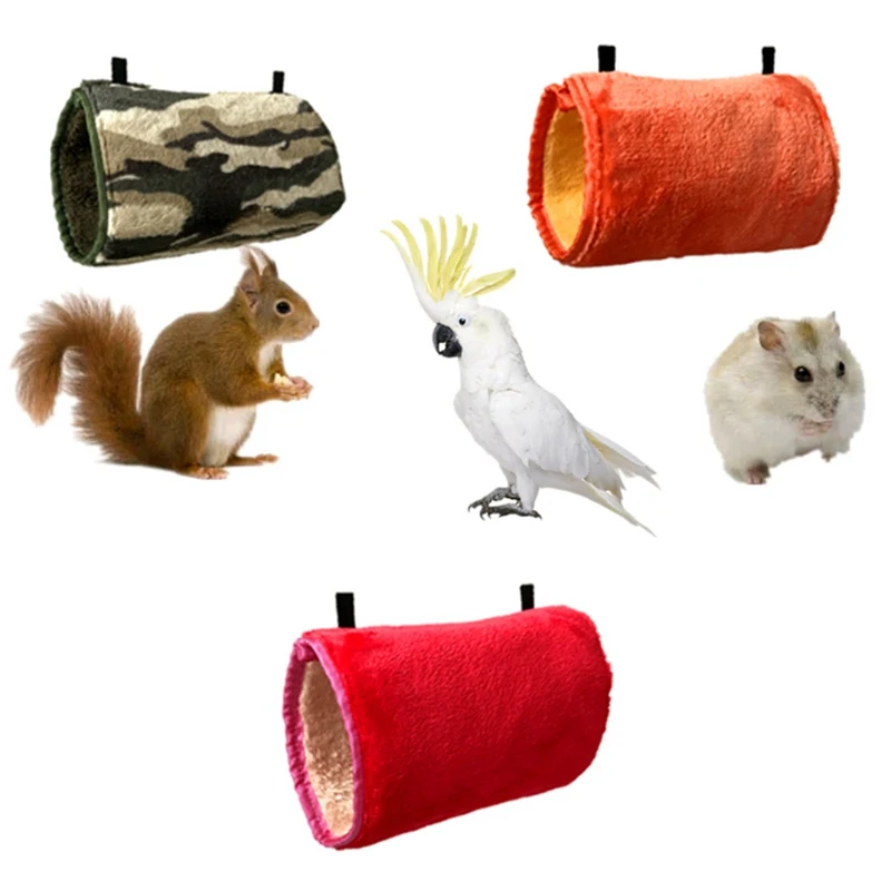 Pet Plush Hammock for Squirrel, Guinea Pig and Hamster Comfortable Warm Swing Tunnel Toy with Chain