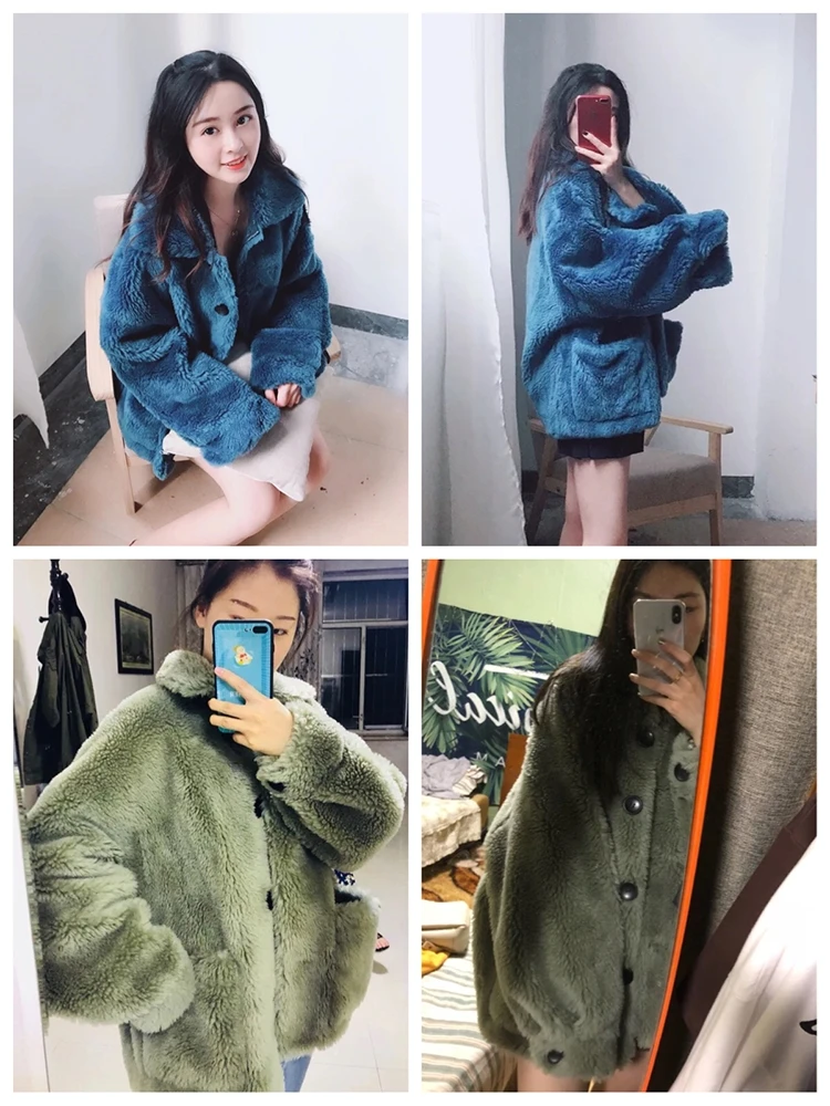 Женские шерстяные пальто, модные зимние свободные пальто из овечьего меха большого размера, шерстяное меховое пальто разных цветов