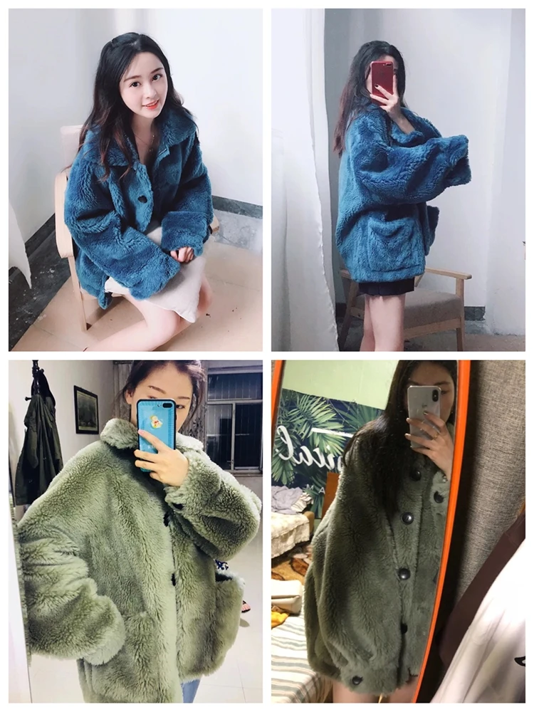 Best Women Wool Coats 2018 Fashion Winter Lambs Fur Loose Big Code 100%Wool  Overcoat   Fur Multiple Colors 1