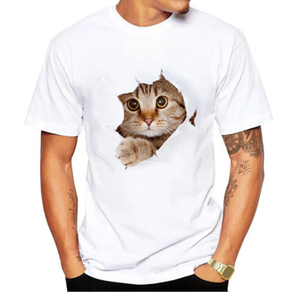 Summer 3D Cat Funny T shirt Men's Short Sleeve Casual Shirt Animal Printed Tee high elastic