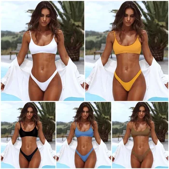 

2019 New High Waist Bikinis Swimwear Women Sexy Solid Bandeau Bikini set White Biquini Swimsuit Swimming suit for Women