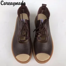 Careaymade/Популярные летние женские Босоножки с открытым носком повседневные босоножки на плоской подошве со шнуровкой из воловьей кожи сандалии из кожи Mori girl 2 цвета