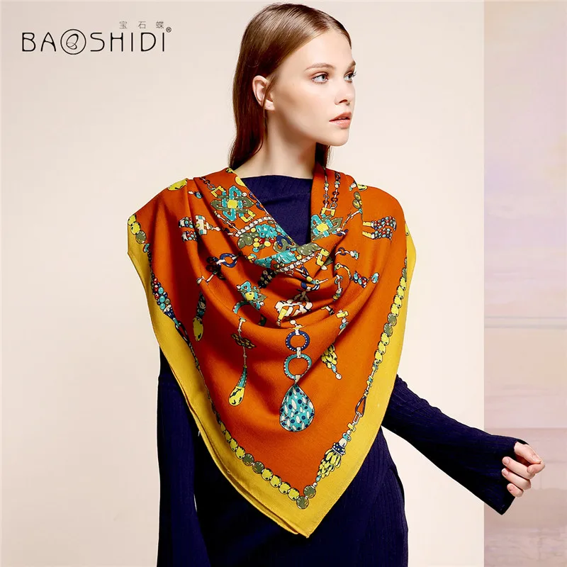 [BAOSHIDI] 100% шерсть Зимний шарф квадратный роскошные брендовые шарфы модные