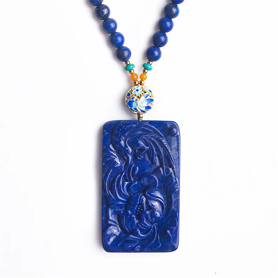 

Genuine Blue Natural Lapis Lazuli Pendant Rectangle Bead Long Chain Natural Lapis Lazuli Necklace Pendants 54*32*7mm