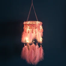 Led light Handmade Dream Catcher with Feathers Hanging Decoration Craft Gift Pink Room Decor adesivos para parede Dreamcatcher