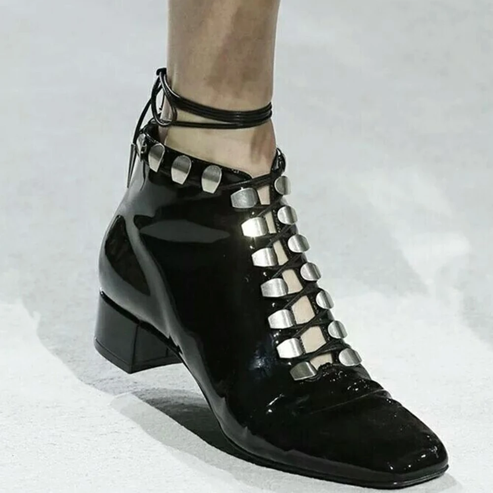 

Sale Large Size 33-43 Cool Patent Leather Women Shoes Woman Fashion Chunky Heels Leisure Autumn Ankle Boots