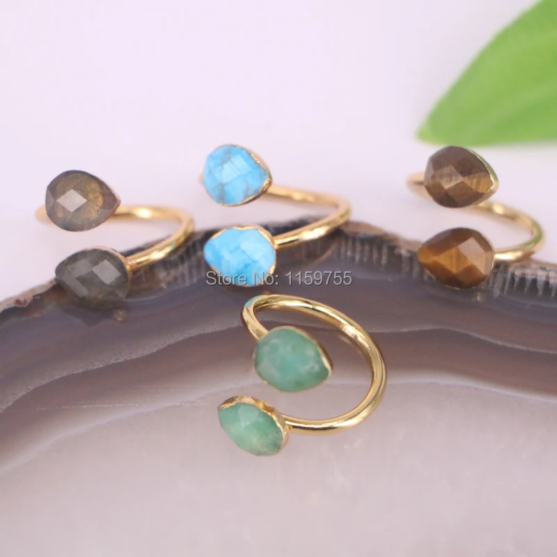 

5Pcs Double nature stone rings faceted quartz gems rings for women