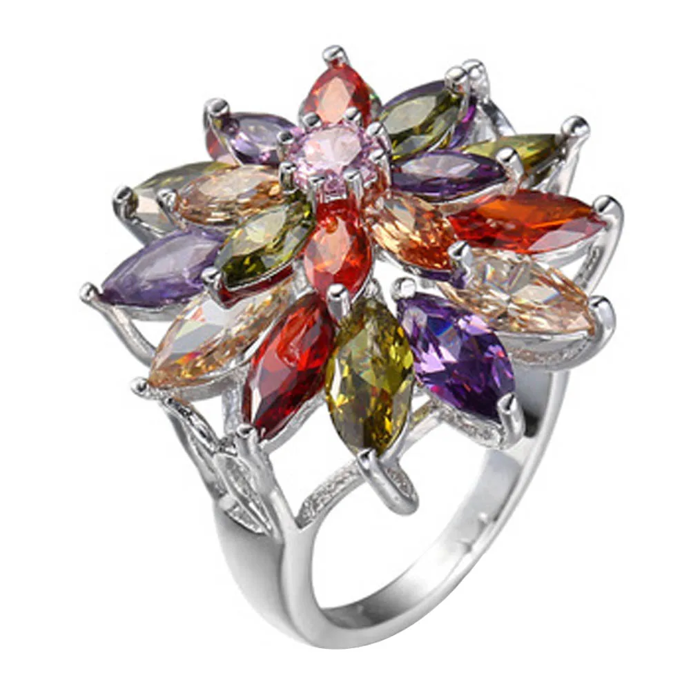 Colored Lady Ring Wedding Rings For Women Flower Colorful Stone Rainbow