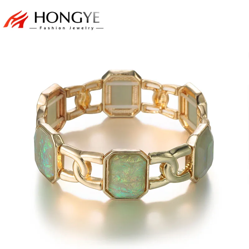 

HONGYE New Punk Boho Wrap Chunky Bangle Unisex Semi Precious Colorful Laser Resin Stone Weaving Bracelet For Women Party Jewelry