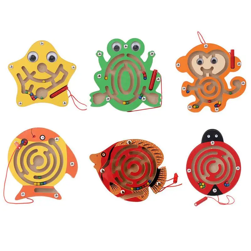 

Children Cute Wooden Circular Track Beads Magnetic Pens Moving Maze Toy Intelligence Puzzle Game Early Educational Toy for Kids