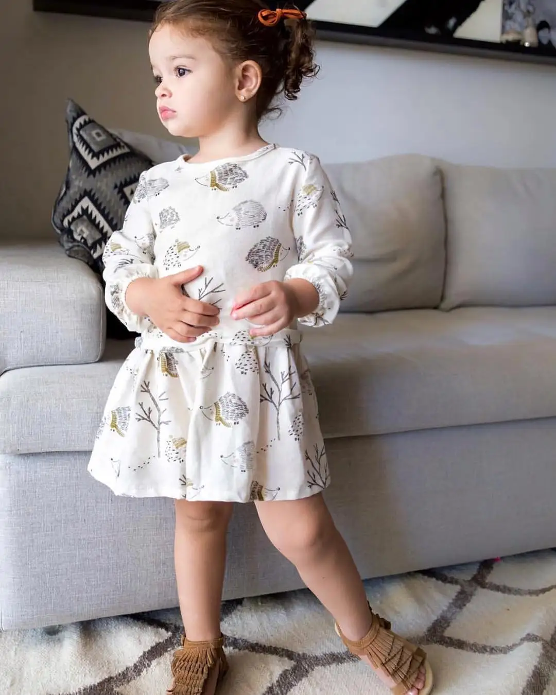 

Fresh Hedgehog Allover Long-sleeve Dress for Toddler Baby and Girl
