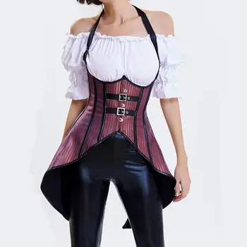 

Striped Pattern Dovetail Halter Underbust Vest Corset Steampunk Corsets And Bustiers Burlesque Costumes Sexy Gothic Clothing