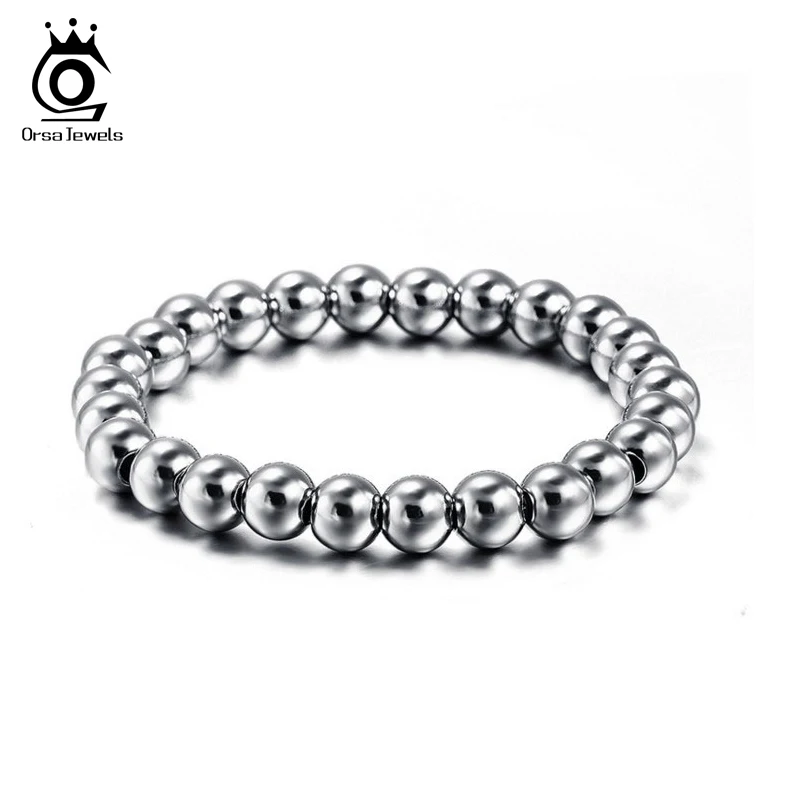 

ORSA Titanium Steel Beads Bracelets for Men Fashion 2019 Stretchable Bracelet Jewelry Free Shipping OTB10
