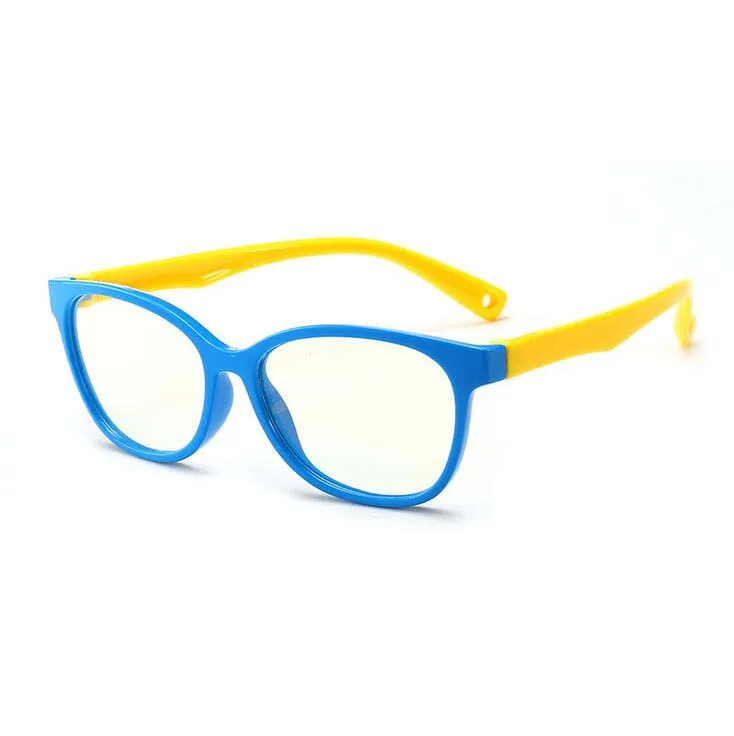 Детские гибкие оправы для очков, большие Оправы для детей, для девочек, близорукость, оптическая амблиопия, анти-синий светильник, оптические очки - Цвет оправы: blue frame yellow