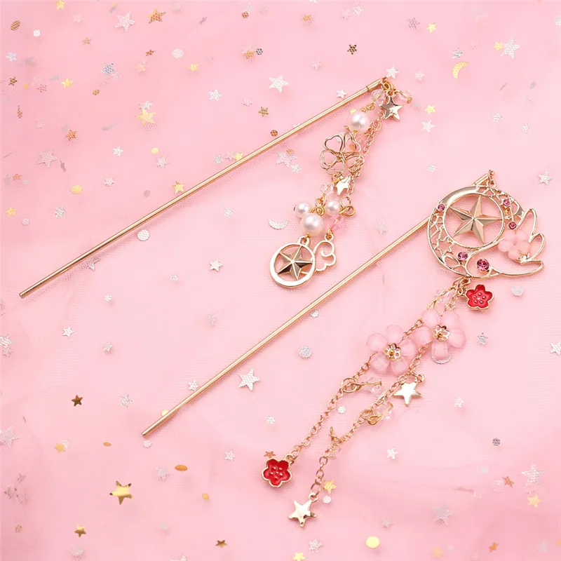 

2 Style Cartoon Anime Sailor Moon Card Captor Cardcaptor Sakura Hair Pin Accessories Sweet Flower Hairpin Sweet Hairclip Hollow